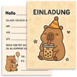 E&G Klasse 10 x Invitation Cards Capybara Boba Animal Motif Children's Birthday A6 Beige Cute Birthday Invitation Children Invitation Cards Girls Boys Cute Animal Party Capybara Design Cards
