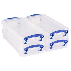 Really Useful Plastic Storage Box 0.55 Litre Clear (Pack of 4)