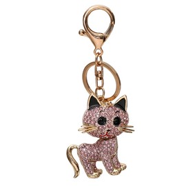 Uposao Bling Rhinestone Key Ring, Cute Cat Crystal Glitter Car Diamond Keychain Charm Pendant Car Key Ring Purse Handbag Decoration Backpack Pendant for Girls Women