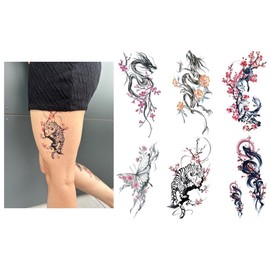 6 Blätter Temporäre Tier Tattoos Kirschblüten Tattoos Tiger Tattoo Drachen Tattoo Fake Tattoos SakuraA6