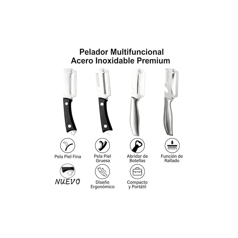 Pelador de verduras multifuncional con abrebotellas – 2 pcs, acero