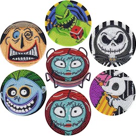 Generic 6 Pcs Diamond Art Painting Christmas Coasters with Holder, DIY Coaster Diamond Art Kits for Adults Beginners, Round Acrylic Coasters, Colorful