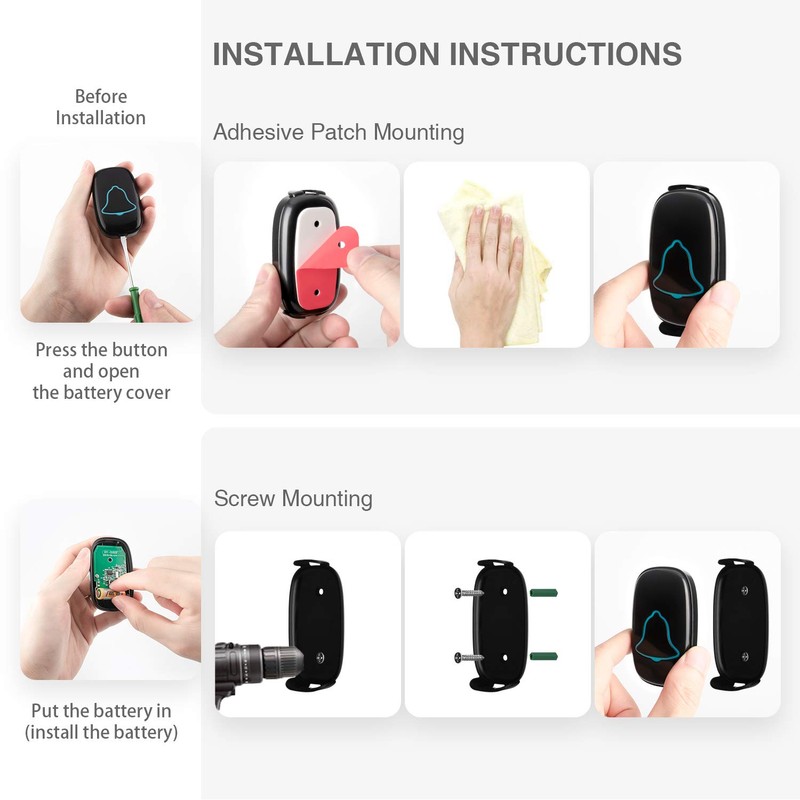 Wireless Doorbell, BO YING Waterproof Door Bell, Easy Install, Operating
