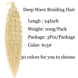 24 inch Ocean Wave Crochet Hair Beige Deep Wave Curly Braiding Hair Extensions 3 packs Long Wavy Water Wave Braid For Women Synthetic Crochet Braids(24 inch, Beige)