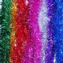 2m (6.5ft) Deluxe Thick Chunky Wide Red Shiny Christmas Tree Tinsel Garland with Embossing Decoration