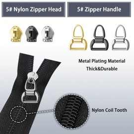 VICHERIA Zipper Repair Kit (45 Pcs), Universal Size #5 Zippers for Sewing, Replacement Slider Pull Fix Kit for Jackets, Coat, Boot, Backpack, Purse