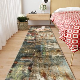 Morebes Modern Abstract Runner Rug, 2x8 Washable Rug Runners for Hallways Non Slip Kitchen Runner Rug, Soft Indoor Carpet Floor Runners for Entryway Bedroom Bathroom Foyer, Red/Multi