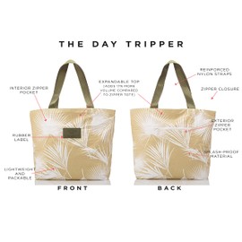 ALOHA Collection Day Palms Day Tripper Tote in Sand | Lightweight, Packable, and Splash-Proof Beach Tote Bag | Easy to Clean