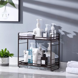 zccz 2-Tier Bathroom Countertop Organizer - Detachable Standing Rack Bathroom Storage Shelf Cosmetic Holder Vanity Tray - Kitchen Spice Rack Shower Caddy Wire Basket, Black