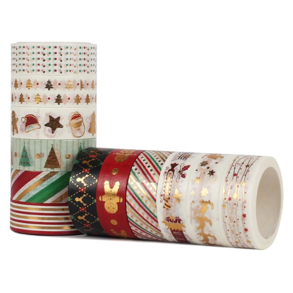 KOSHIFU Washi Tape Set 12 Rolls Christmas Washi Tape Christmas Tape Paper Decorative Tape for Scrapbooking DIY Crafts Gift Packaging Christmas Decoration