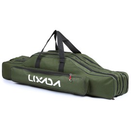 Lixada 3 Layers Fishing Pole Bag Portable Folding Rod Carry Case Fishing Reel Tackle Storage Bag Case Storage Bag Organizer