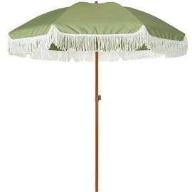 AMMSUN 7ft Patio Umbrella with Fringe Outdoor Tassel Umbrella UPF50+ Premium Steel Pole and Ribs Push Button Tilt, Sage Green
