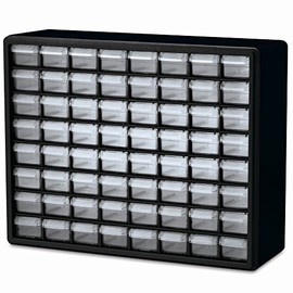 Akro-Mils 64-Drawer Plastic Drawer Storage Cabinet for Garage Organization, Bead Organizer, Building Bricks Storage, Teacher Toolbox, Makeup Organizer, 20-Inch W x 6-Inch D x 16-Inch H, 10764 Black