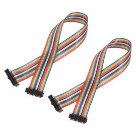 sourcing map IDC Rainbow Wire Flat Ribbon Cable 2.54mm Pitch 16 Pin Connection Line FC Dual Female Black Connector for DIY Experiment 1 Ft Length 2 Pcs