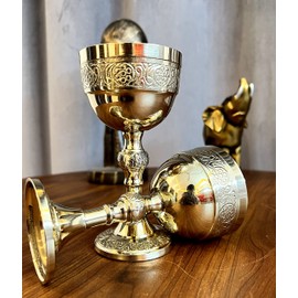 1x Royal Brass Chalice Goblet Communion Cup, Elegent Wine Cup Arthur King, Medieval Gifts Drinkware for Game of Thrones Goblet