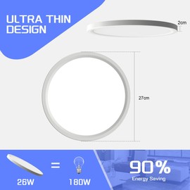 OTREN LED Ceiling Light Flat Round 24 W 6500 K Ceiling Light Panel IP44 Bathroom Lamp Modern Ultra Thin Lamp for Bedroom Kitchen Living Room Hallway Balcony Basement Diameter 27 cm