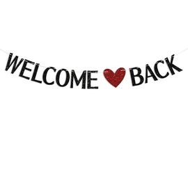 Black Glitter Welcome Back Banner, Back To School Party Decorations, Retirement/Homecoming Party Moving Party Welcome Party Decorations