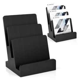 DOSTATNI 6 x 9 Wood Brochure Holder 3 Tier Pamphlet Display Stand Black Brochure Display Stand Postcard Holder Flyer Holder Magazine Rack Literature Stand Book Display for Desk Booklets Menu (1)