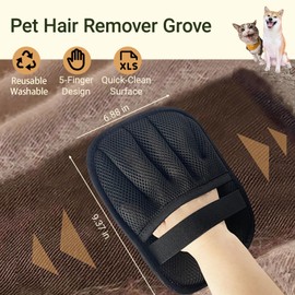Pet Hair Remover Glove for Furniture, Reusable Dog and Cat Fur Removal Tool for Couch, 5-Finger Black, Lint Clean Glove for Carpet, Bedding, Clothes, Curtain, Pet Bed, Car Seats