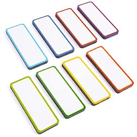 Magnetic Labels Dry Erase Set - 48 Reusable Strips for Classroom Home Office Garage Refrigerator - Blank Writable Erasable Cards Colored Border - Name Tags Students Locker Shelf - Portable Magnets