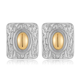 Gold and Silver Earrings Mixed Metal Two Tone Square Studs Hammered Geometric Statement Jewelry Gifts for Women