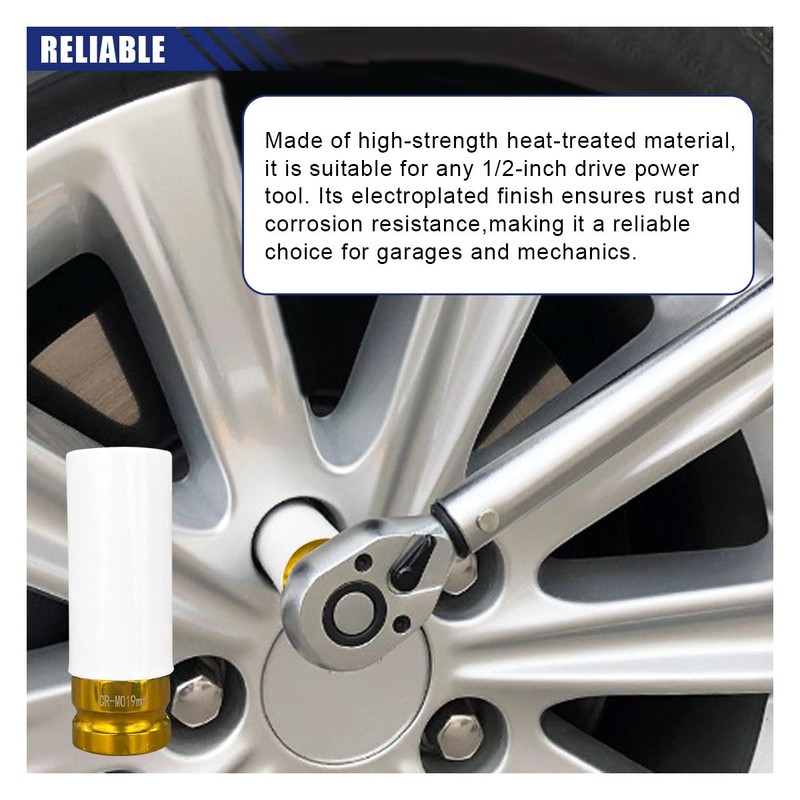 1/2" Drive 19 mm Lug Nut Impact Socket, Non-Marring Deep