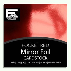 ROCKET RED Mirror Foil Cardstock - 12x12 Foil Paper by Encore - 15 Pack | 92 lb Weight (250 gsm) | Reflective Mirror Shine | Acid & Lignin Free | Smooth Reverse for Easy Cutting