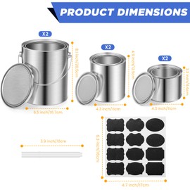Honeydak 6 Pcs Metal Paint Cans with Lids with 12 Pcs Labels and White Marker Pen Reusable Oil Storage Containers Empty Unlined Paint Buckets for DIY Project Art Garage Organization(Multisize)