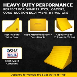 ESCO 12593 Wheel Chock 60 Ton | Heavy-Duty Wheel Chocks for Trailers, Trucks & Construction Vehicles | Polyurethane Tire Stopper | Safety Yellow | OSHA/MSHA Compliant | 46"-65" Tire Size