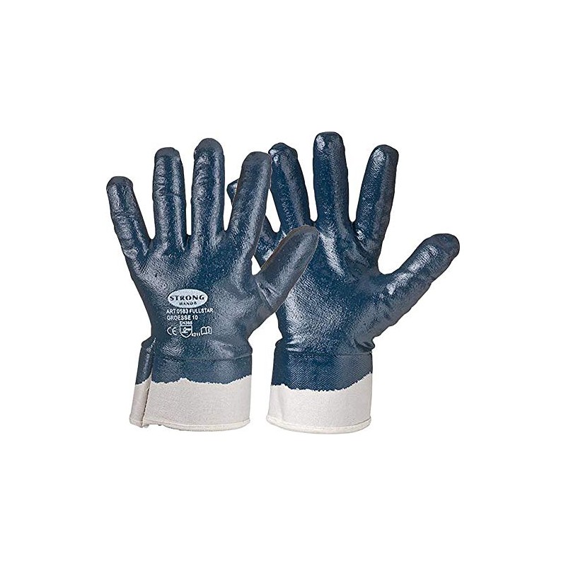 12 Pairs of Nitrile Coated Gloves Stronghand *FULLSTAR* Natural/Blue