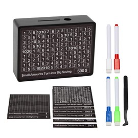 Lxmxgk Money Saving Box, Piggy Bank for Adults Kid, Wooden Money Box with 8 Saving Targets, Cash Vault Wooden Savings Challenge Box, Budgeting and Savings Goals Coin Bank for Boys and Girls (Black)