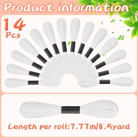 14 Skeins White Embroidery Floss: Embroidery Thread 120 Yards Friendship Bracelet String Cross Stitch Cotton Yarn for DIY Bracelet Making