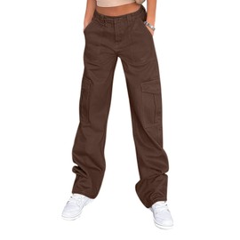 Lepunuo Cargo Pants Women High Waisted Travel Y2K Streetwear Casual Pants Work Pants Dark Brown