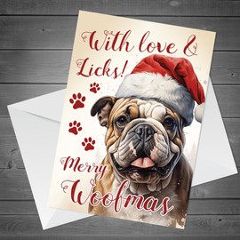 RED OCEAN Bulldog Christmas Card, Funny Dog Greetings Card, Christmas Card For Mum Dad, Bulldog Greetings Card, Dog Christmas Cards