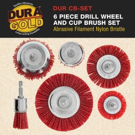 Dura-Gold 6 Piece Abrasive Filament Nylon Bristle Cup Brush Set - 1/4" Hex Drill Shank Arbor, Coarse Grit Angle Grinder Brush for Truck Bed Liner Surface Prep, Sanding, Scuffing, Rust & Paint Removal