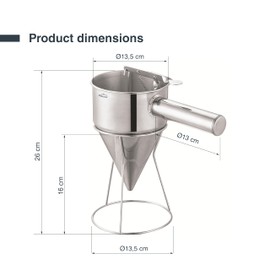 Lacor - 67151 - Dosing Funnel, Ideal for Filling or Decorating, Stainless Steel 18/10, Ergonomic Handle, 8 mm Spout Nozzle, 1.25 Litre Capacity, Dishwasher Safe, Includes Stand