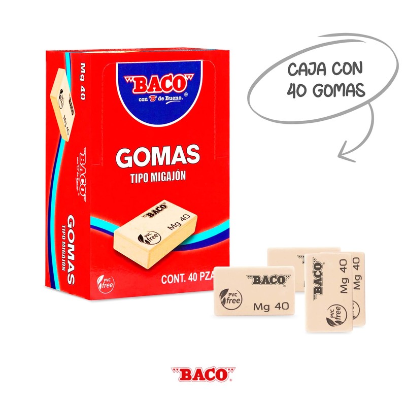 Baco | Goma Migajón MG-40 - Caja con 40 Gomas