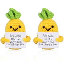 NQEUEPN Pack of 2 Funny Positive Pineapple, 7 cm Knitted Pineapple Doll, Creative Pineapple for Emotional Support with Encouragement Card, Positive Potatoes for Party Decoration
