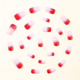 Square Press on Nails Short Fake Nails with Pink White Glitter Gradient False Nail Designs Full Cover Reusable Glossy Acrylic Nail Stick on Nails for Women DIY Manicuare 24 Pcs