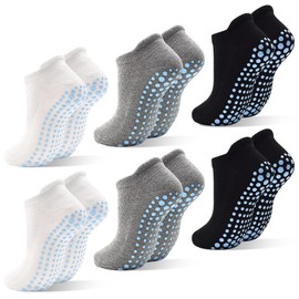SkiBeaut 6 Pairs Non Slip Men Women Socks Unisex Pilates Man Woman Socks with Grips Anti Skid Grippers Lady Mens Cushion Socks for Yoga Barre Home & Hospital