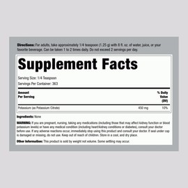 Piping Rock Potassium Citrate Powder Supplement | 1 lb | Unflavored | Vegetarian, Vegan, Non-GMO, Gluten Free