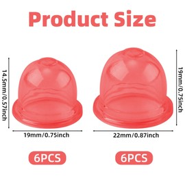 Tinoaly 12pcs Primer Bulb Pump for Walbro Zama, 2 Sizes Carburetor Primer Bulbs Replacements Priming Bulb Parts Accessories for Small Engines Chainsaw Trimmer Blower Weedeater Fuel (Red)