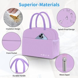 DALINDA Lunch Bag Women,Lunch Box for Women Men Reusable Insulated Lunch Tote Bag,Handbags Case High Capacity for Travel Work Picnic,Purple