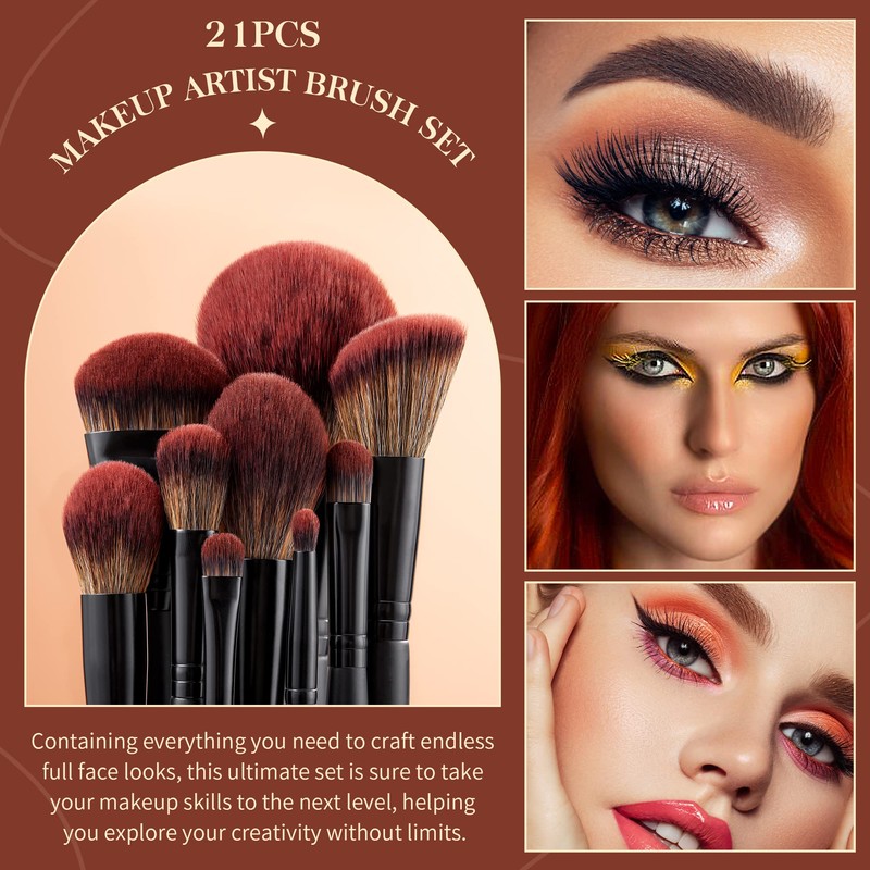Jessup Makeup Brushes Set Professional 21Pcs Black Complete Collection, Synthetic