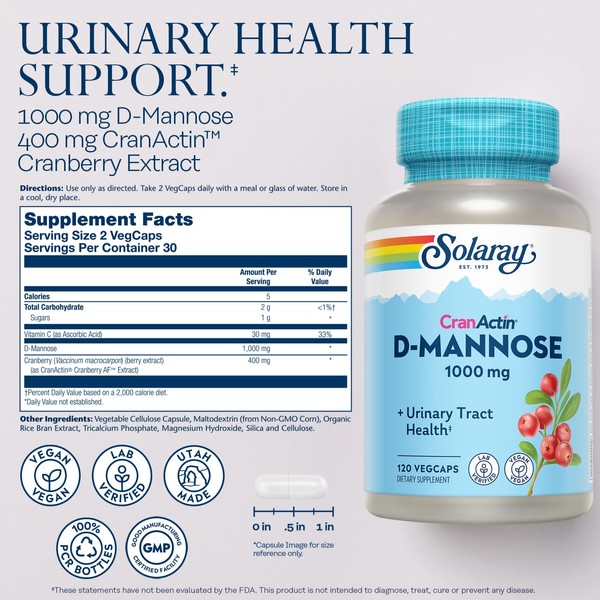 SOLARAY SOLARAY D-Mannose 1000mg with CranActin Cranberry Extract - D