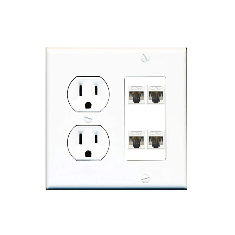 15 Amp Duplex Round Power Outlet 4 Port Cat5e Ethernet