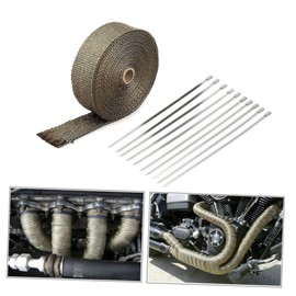 FELTECHELECTR Titanium Exhaust Wrap Heat Insulation Tape with Stainless Steel Ties Engine Hoses Reduces Heat for Cars Motorcycles Fitment for Performance Parts