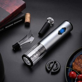 Kavydens Electric Wine Bottle Openers Set, Battery Operated Wine Opener Kit, Cordless Automatic Corkscrew Combo with Attached Foil Cutter Vacuum Stopper Wine Aerator Pourer, Stainless Steel