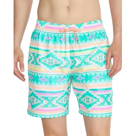 Chubbies Mens Swim Trunks – Mens Swim Shorts with 4-Way Stretch, 7” Beach Shorts with Elastic Waist, Drawstring, Mesh Lining, UPF 50+, Pastel Aztec, 3XL