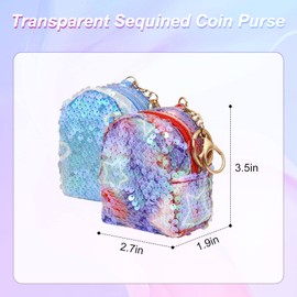 WisePoint 2pcs Coin Purse, Tranparent Sequins Change Purse Coin Pouch for Women and Girls, Cute Change Bags with Keyring and Zipper for Working, Travelling, Shopping, Dating,Party (blue +red)